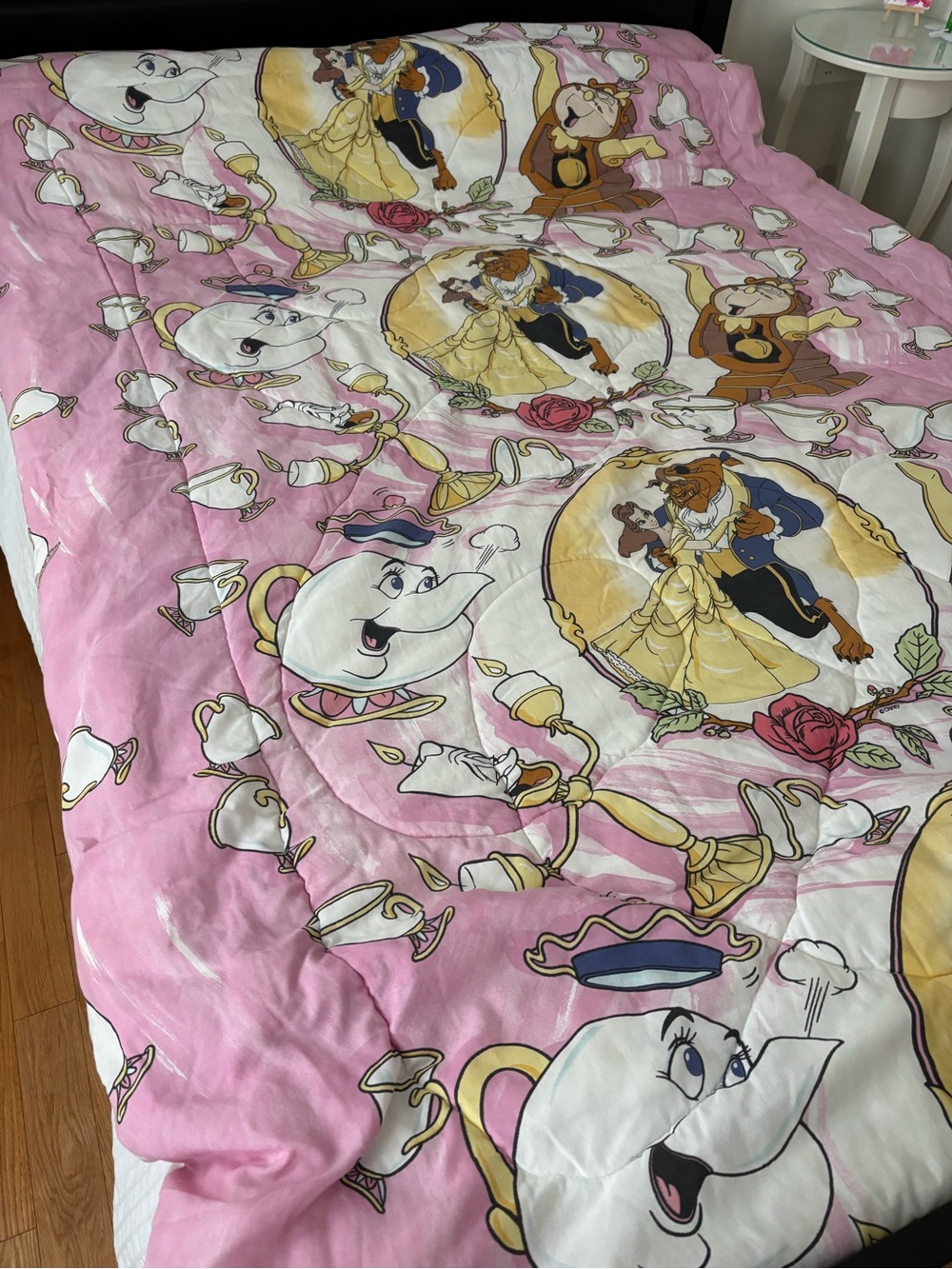 Vintage Disney Beauty & the Beast Pink Character Comforter 90s Twin